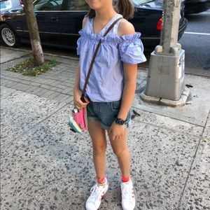 Zara Girls Cropped Cold Shoulder Striped Top